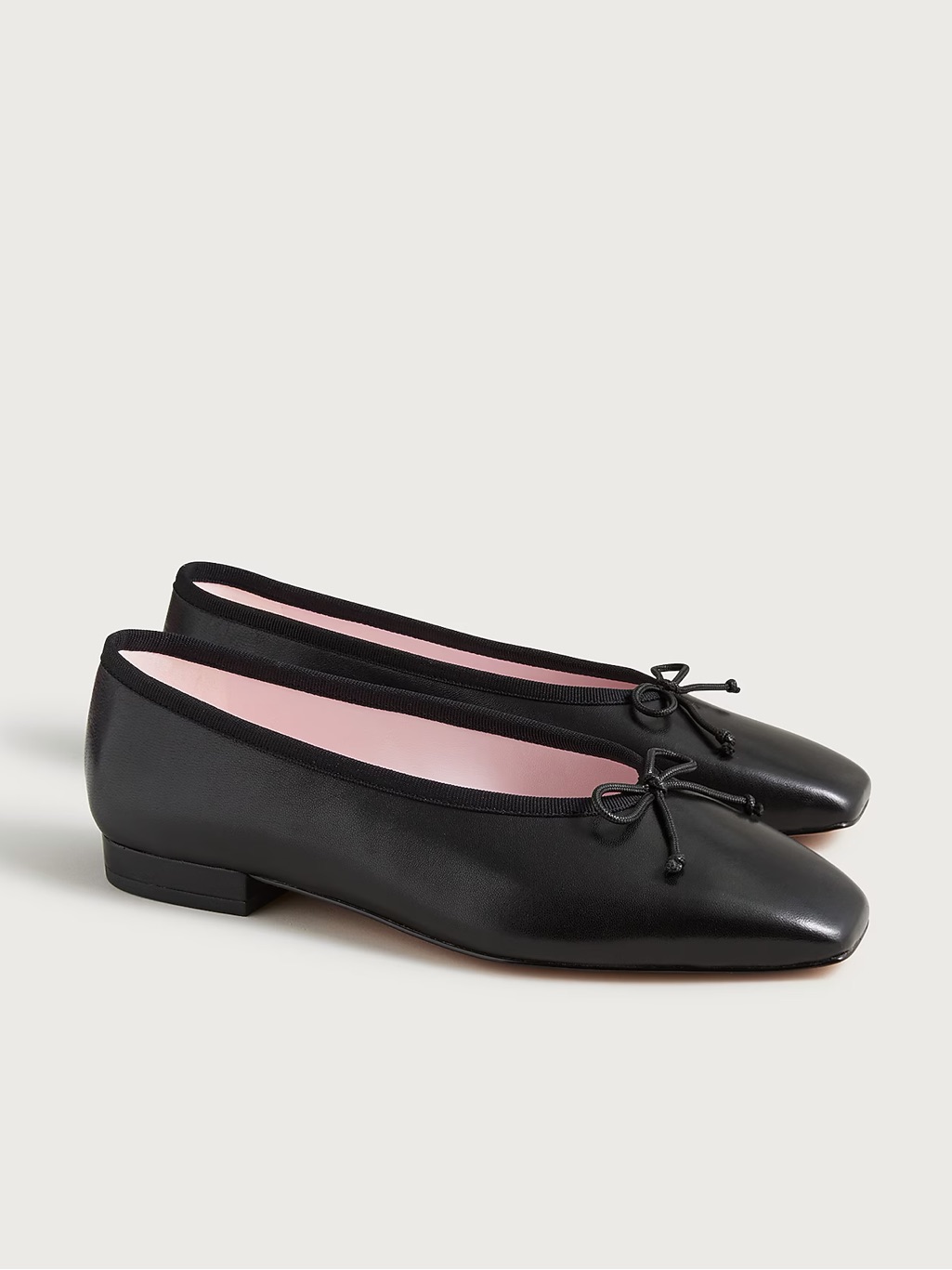 J. Crew Black Leather Ballet Flats With Bow Trim